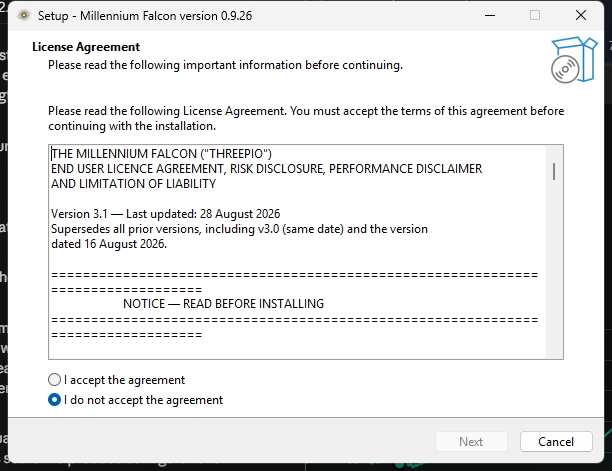 Installer: the licence agreement page