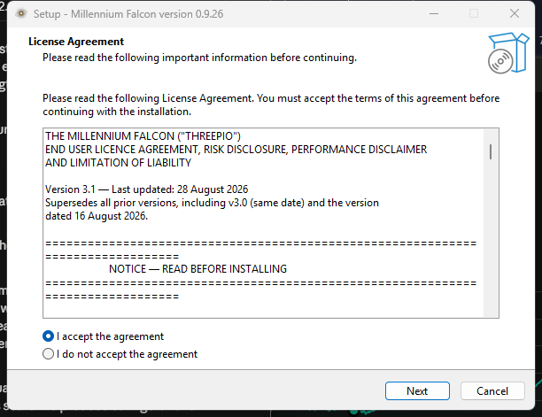 Installer: agreement accepted, Next enabled