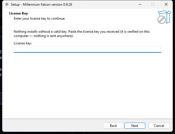 Installer: the licence key page