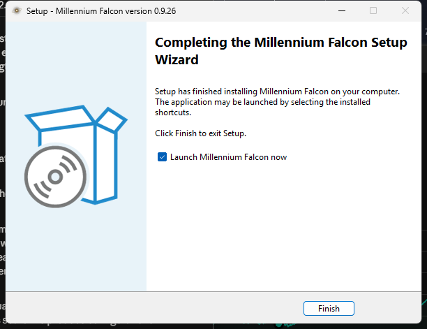 Installer: finished, Launch ticked