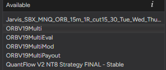The Strategies dialog's list with the ORBV19Multi entries