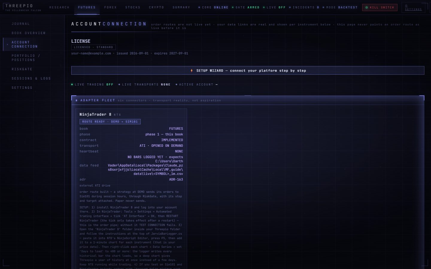 The FUTURES › ACCOUNT CONNECTION screen