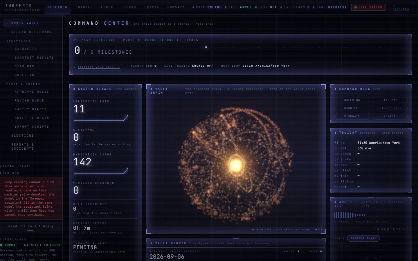 The RESEARCH › COMMAND CENTER screen