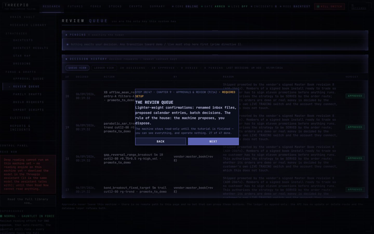 Tutorial card 28 of 47: THE REVIEW QUEUE