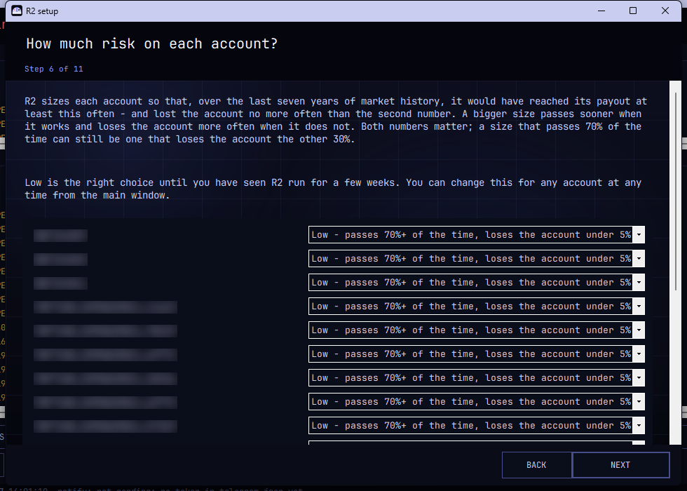 Step 6 - How much risk on each account?